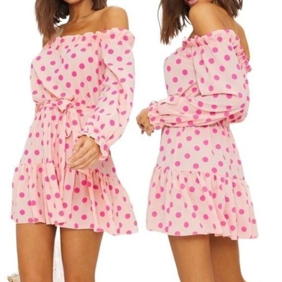 NEW WITH TAGS PRETTY LITTLE THING Dusty Pink Polka Dot Shift Dress Size 10. - Picture 1 of 5